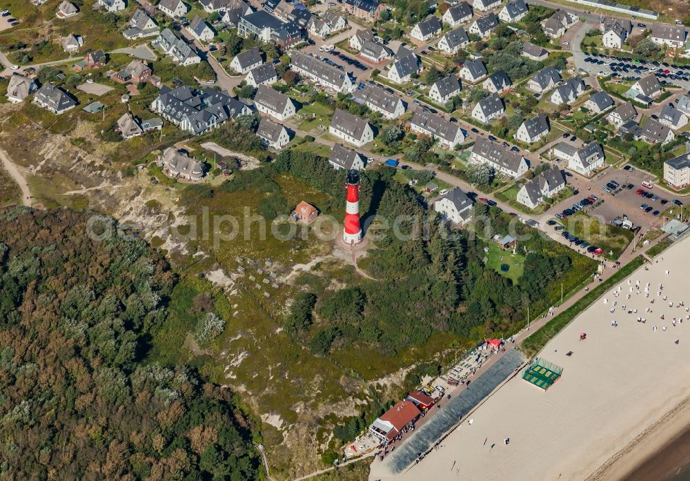 Aerial photograph Hörnum (Sylt) - Lighthouse as a historic seafaring character in Hoernum (Sylt) in the state Schleswig-Holstein, Germany
