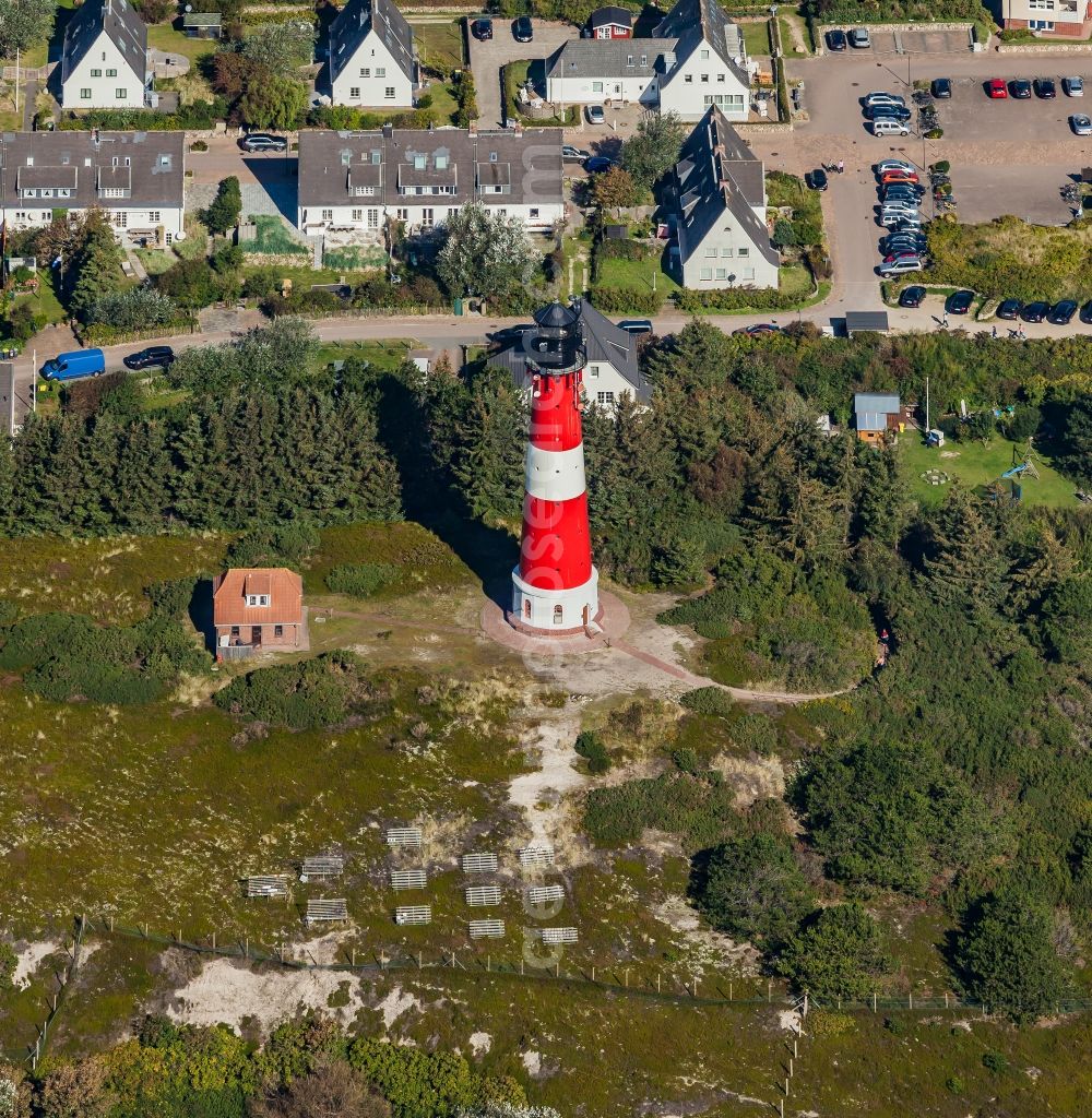 Aerial image Hörnum (Sylt) - Lighthouse as a historic seafaring character in Hoernum (Sylt) in the state Schleswig-Holstein, Germany