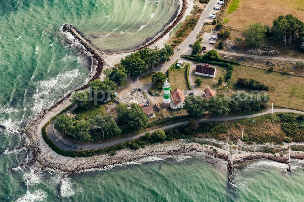 Aerial photograph Strande - Lighthouse as a historic seafaring character in the coastal area Buelk on street Buelker Weg in Strande in the state Schleswig-Holstein, Germany