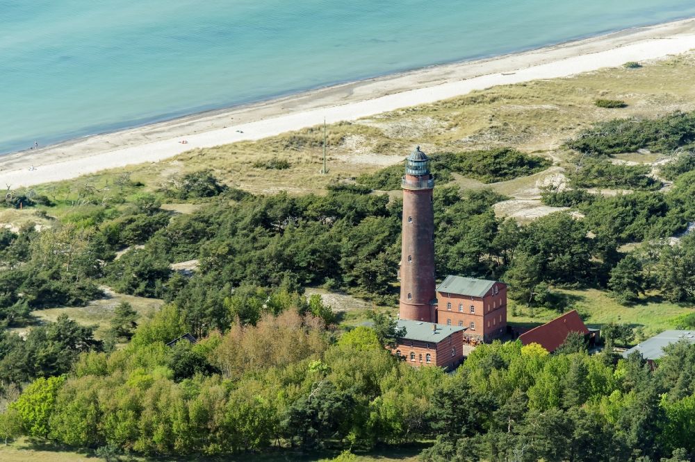 Born am Darß from above - Lighthouse as a historic seafaring character in the coastal area of the Baltic Sea in the district Darsser Ort in Born am Darss in the state Mecklenburg - Western Pomerania