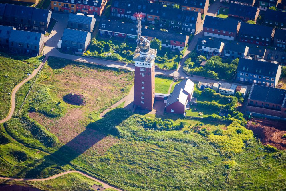 Helgoland from above - Lighthouse as a historic seafaring character in the coastal area Hauptinsel in Helgoland in the state Schleswig-Holstein, Germany