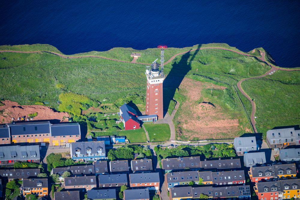 Helgoland from the bird's eye view: Lighthouse as a historic seafaring character in the coastal area Hauptinsel in Helgoland in the state Schleswig-Holstein, Germany