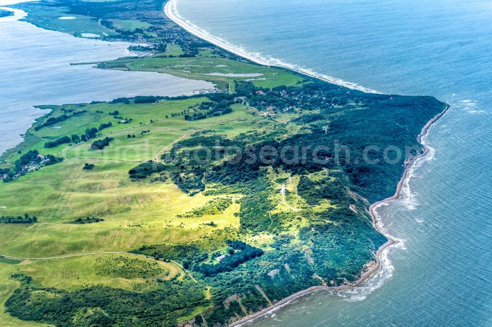 Aerial image Insel Hiddensee - Lighthouse as a historic seafaring character in the coastal area of Landschaft with Kueste in Insel Hiddensee in the state Mecklenburg - Western Pomerania, Germany