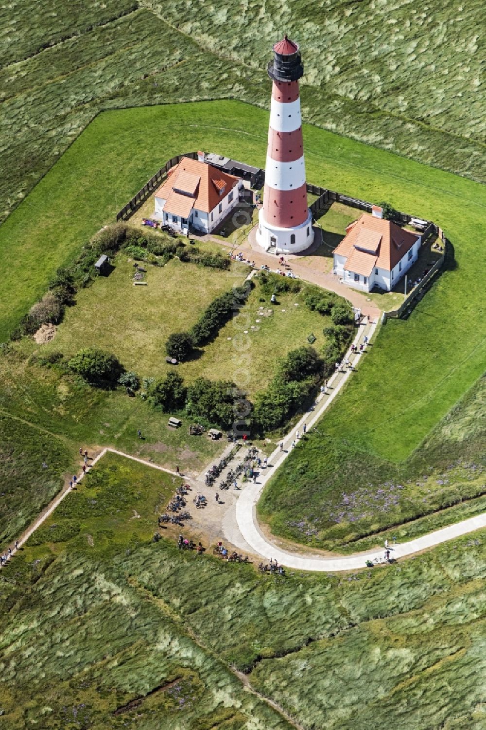 Aerial image Westerhever - Lighthouse as a historic seafaring character in the coastal area of North Sea in the district Hauert in Westerhever in the state Schleswig-Holstein
