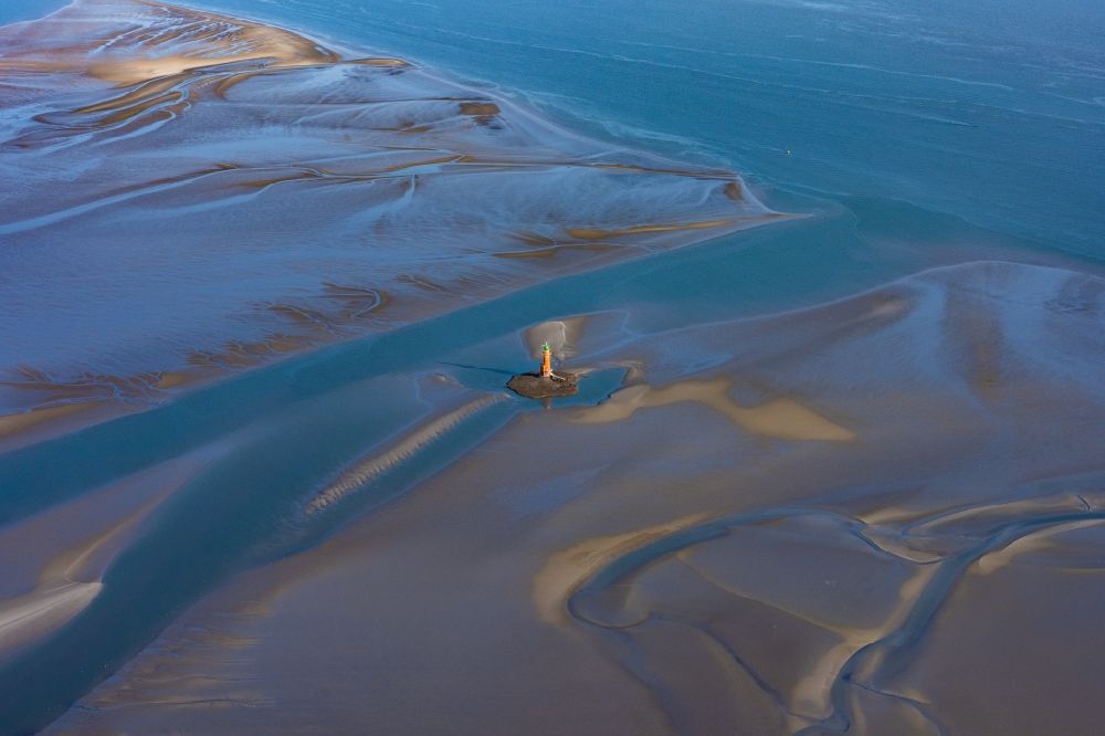 Butjadingen from the bird's eye view: Lighthouse as a historic seafaring character in the coastal area of North Sea in the district Langwarden in Butjadingen in the state Lower Saxony