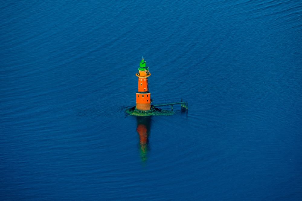 Butjadingen from above - Lighthouse as a historic seafaring character in the coastal area of North Sea in the district Langwarden in Butjadingen in the state Lower Saxony