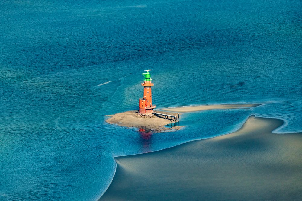 Butjadingen from the bird's eye view: Lighthouse as a historic seafaring character in the coastal area of North Sea in the district Langwarden in Butjadingen in the state Lower Saxony