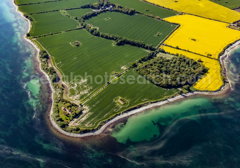 Fehmarn from above - Lighthouse as a historic seafaring sign in the Staberhuk coastal area in the south-east of the island of Fehmarn in Fehmarn in the state Schleswig-Holstein, Germany
