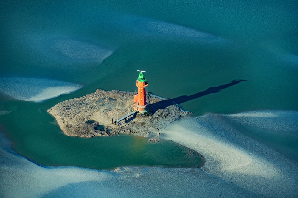 Butjadingen from above - Lighthouse as a historic seafaring character in the coastal area of North Sea in the district Langwarden in Butjadingen in the state Lower Saxony