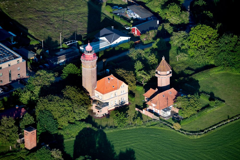 Dahmeshöved from above - Lighthouse as a historic seafaring character Leuchtturm Dahmeshoeved in Dahmeshoeved in the state Schleswig-Holstein, Germany