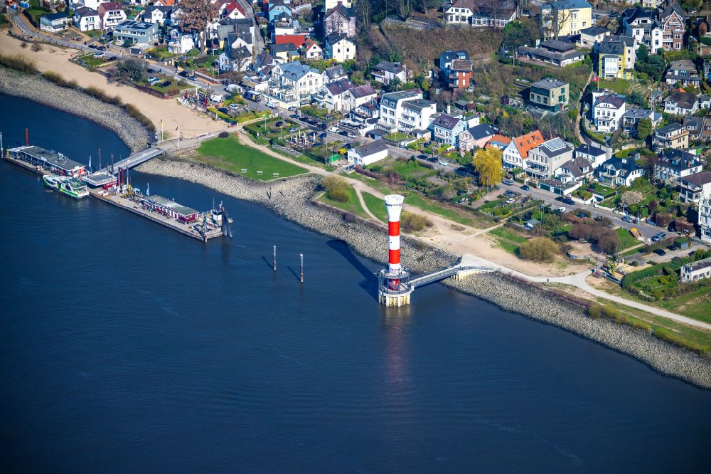 Aerial image Hamburg - Lighthouse as a historic seafaring character in the River Elbe in the district Blankenese in Hamburg, Germany