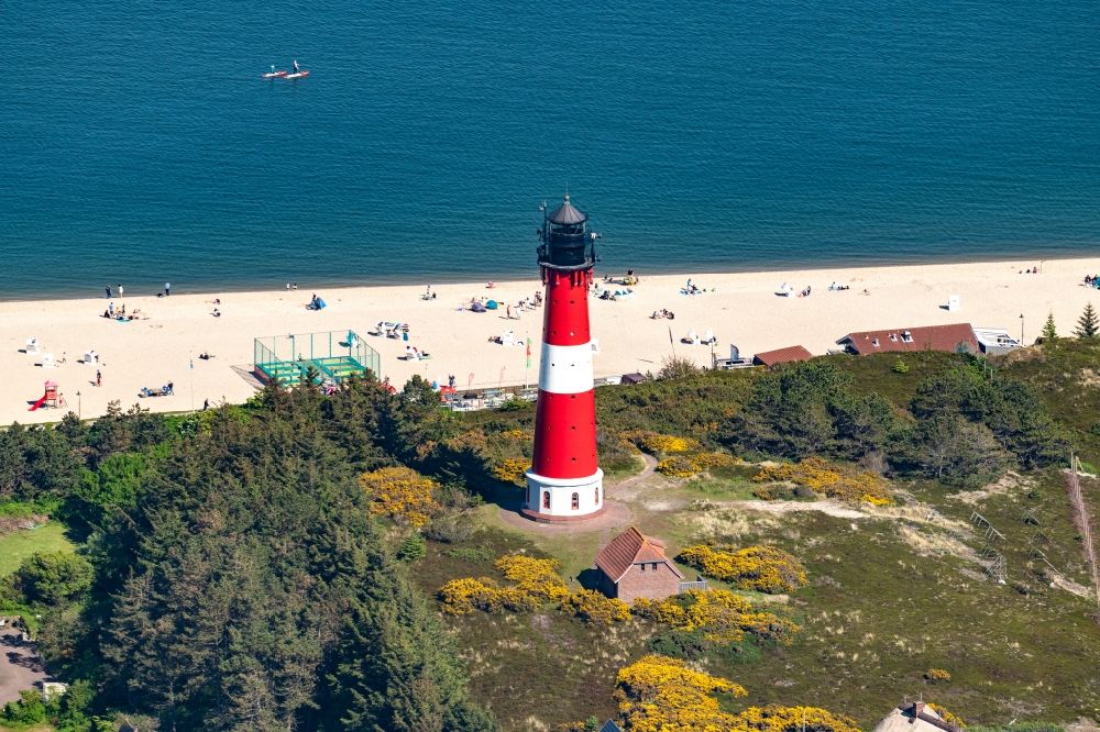 Aerial image Hörnum (Sylt) - Lighthouse as a historic seafaring character in Hoernum (Sylt) on Island Sylt in the state Schleswig-Holstein, Germany