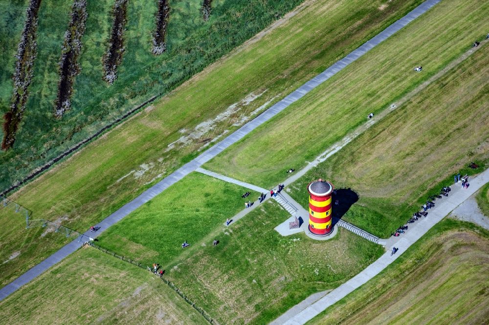 Aerial image Krummhörn - Lighthouse as the historical nautical sign Pilsum lighthouse in Krummhorn in the state Lower Saxony, Germany