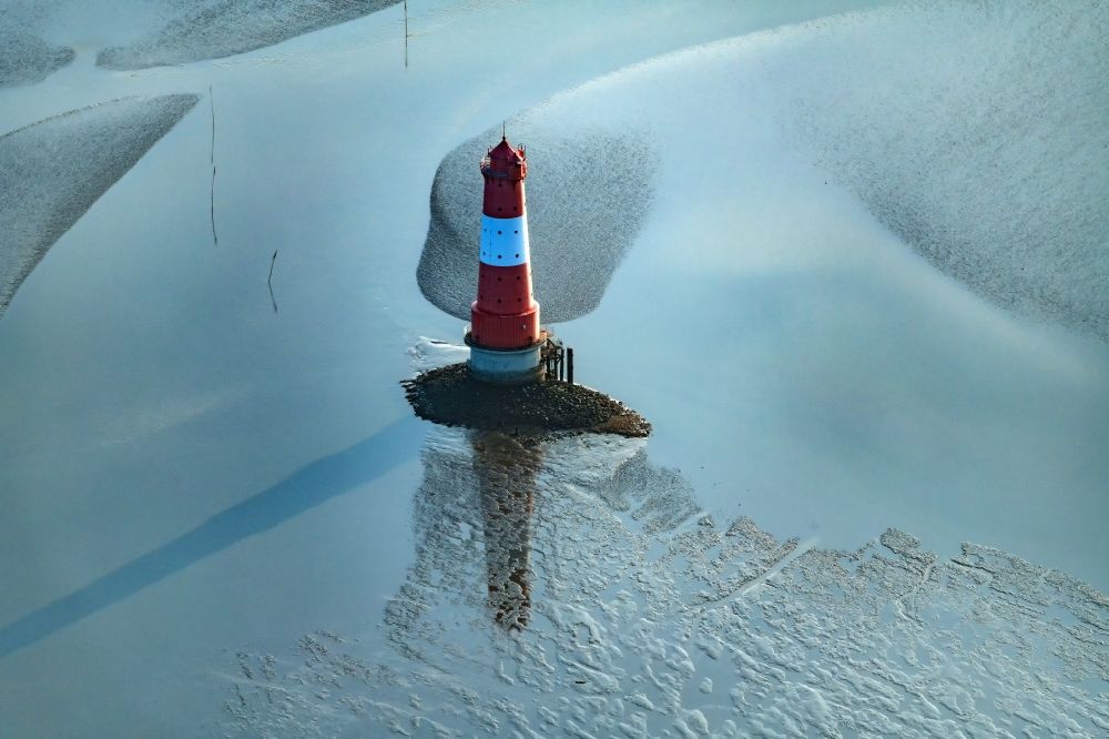 Wilhelmshaven from above - Lighthouse Arngast a maritime sign in the Jadebusen South of Wilhelmshaven on a sandbank in the watt in Lower Saxony Germany