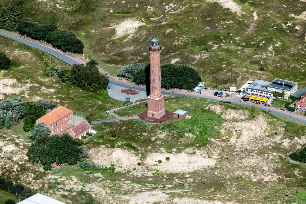 Aerial image Norderney - Illuminated tower in the dunes of the island of Norderney in Lower Saxony
