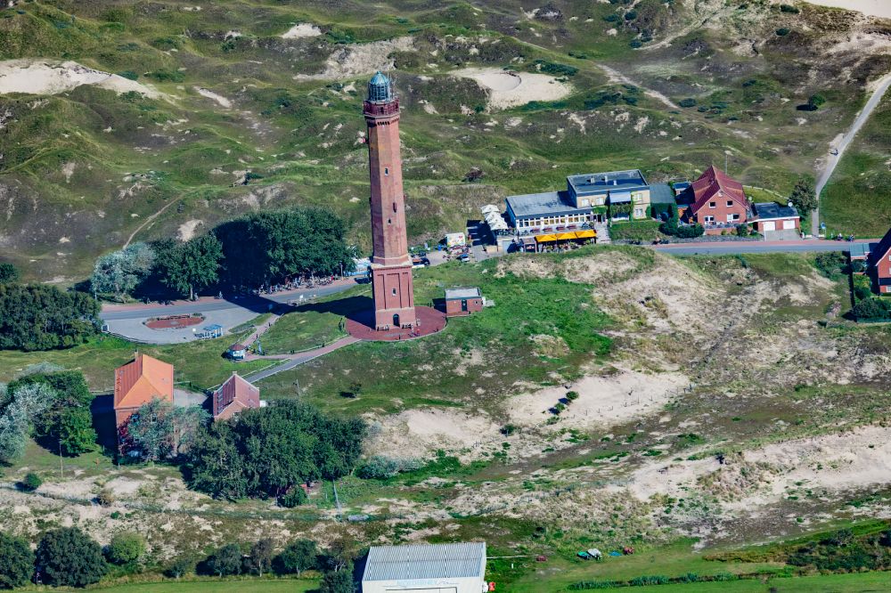 Norderney from the bird's eye view: Illuminated tower in the dunes of the island of Norderney in Lower Saxony