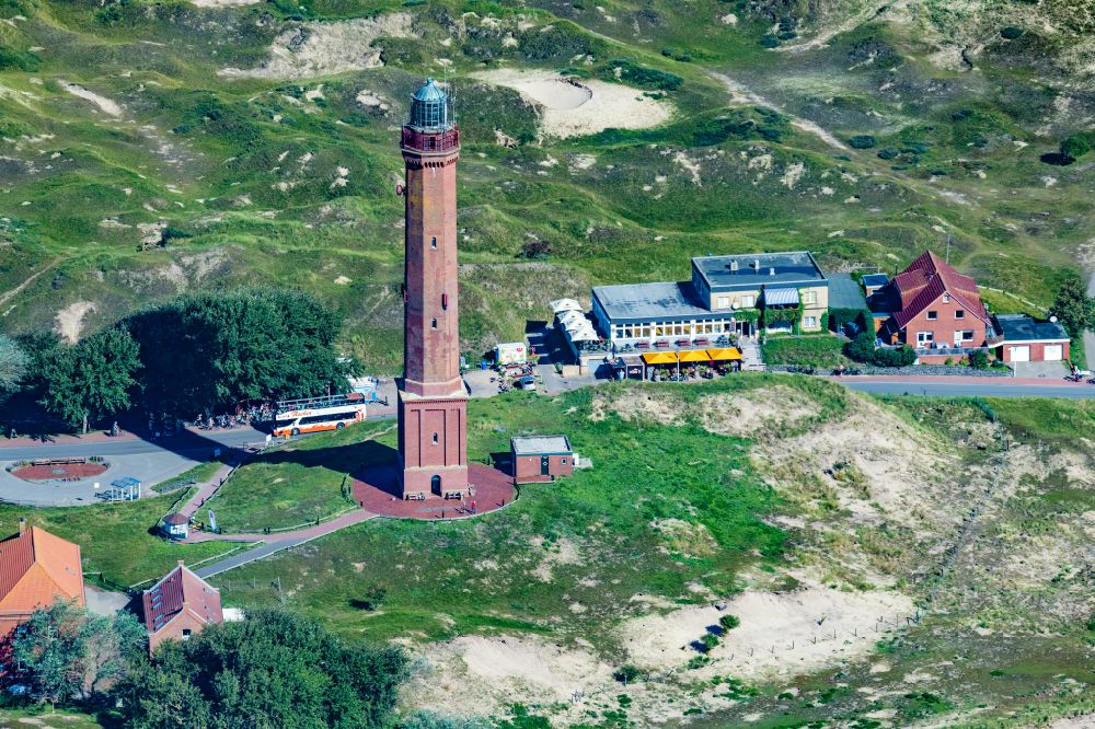 Aerial image Norderney - Illuminated tower in the dunes of the island of Norderney in Lower Saxony