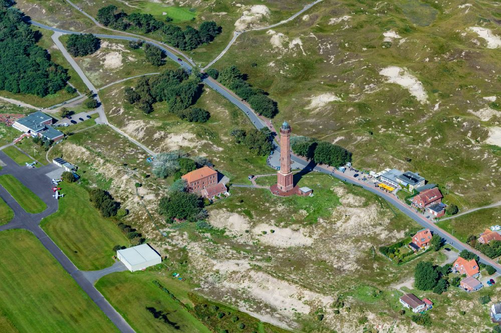 Aerial photograph Norderney - Illuminated tower in the dunes of the island of Norderney in Lower Saxony