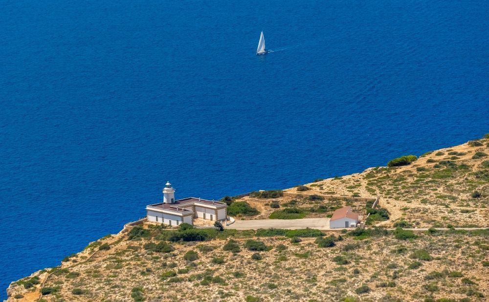 Llucmajor from above - Lighthouse near Rock Coastline on the cliffs Far de Cap Blanc in Llucmajor in Balearische Insel Mallorca, Spain