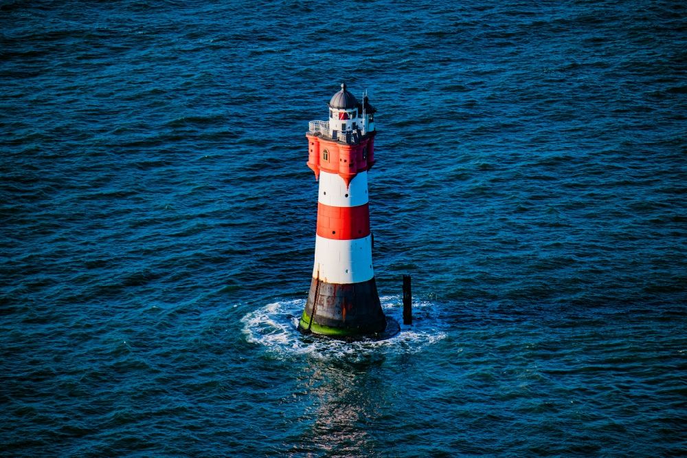 Wangerooge from above - Lighthouse Roter Sand as a historic seafaring character in the waters of the North Sea by the mouth of the river Weser in Germany