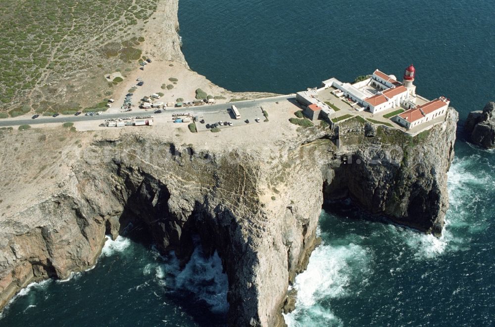 Sagres from the bird's eye view: Lighthouse on the southwestern tip of mainland Europe - Cabo de Sao Vicente at Sagres in Portugal
