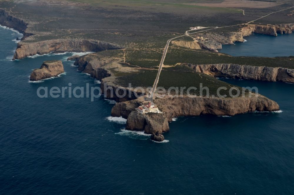 Sagres from the bird's eye view: Lighthouse on the southwestern tip of mainland Europe - Cabo de Sao Vicente at Sagres in Portugal