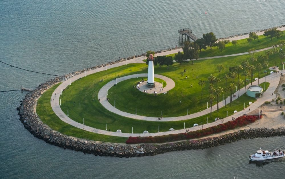 Long Beach from above - Lighthouse in Shoreline Aquatic Park on the Pacific Coast in Long Beach in California, USA