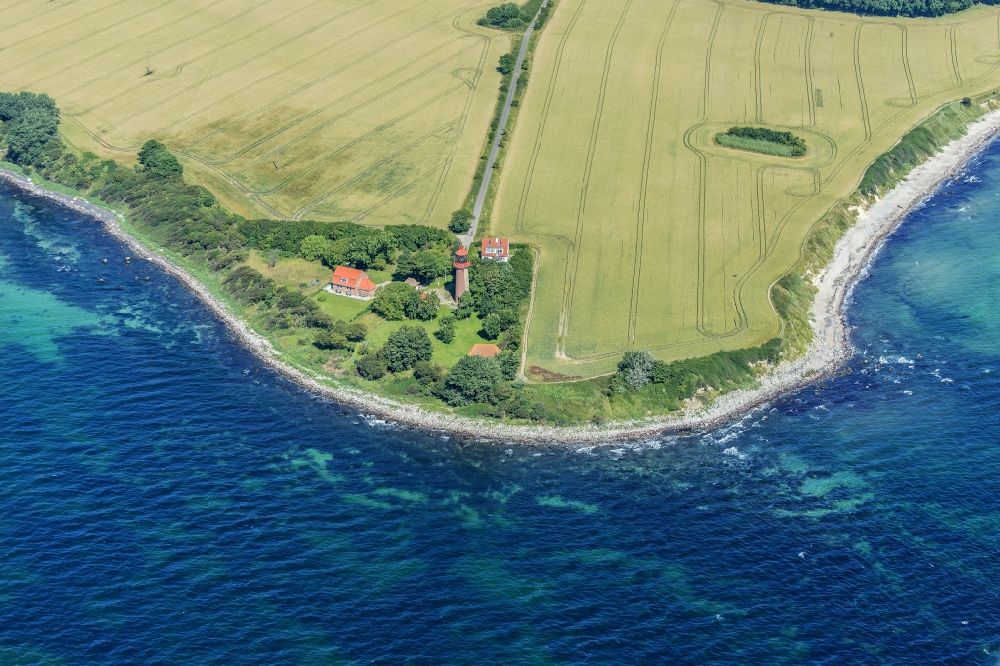 Aerial image Fehmarn - Lighthouse Staberhuk a sea sign on the island Fehmarn on the south-east coast in Schleswig Holstein Germany