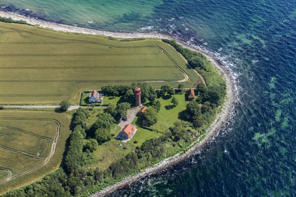 Aerial image Fehmarn - Lighthouse Staberhuk a sea sign on the island Fehmarn on the south-east coast in Schleswig Holstein Germany
