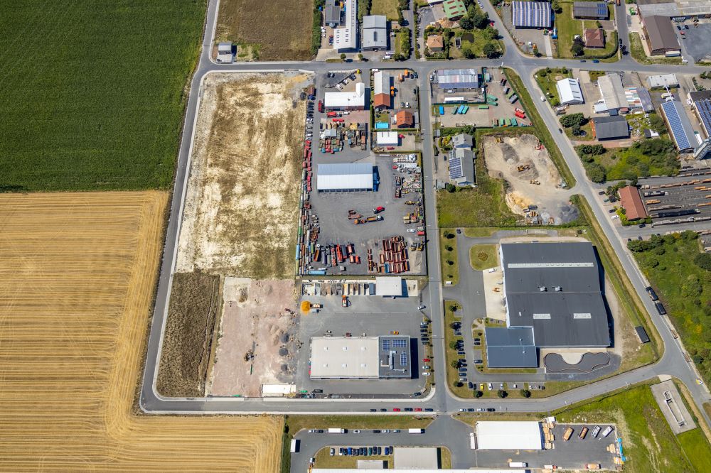 Drensteinfurt from above - Industrial and commercial area on the edge of agricultural fields and fields in Drensteinfurt in the state North Rhine-Westphalia, Germany
