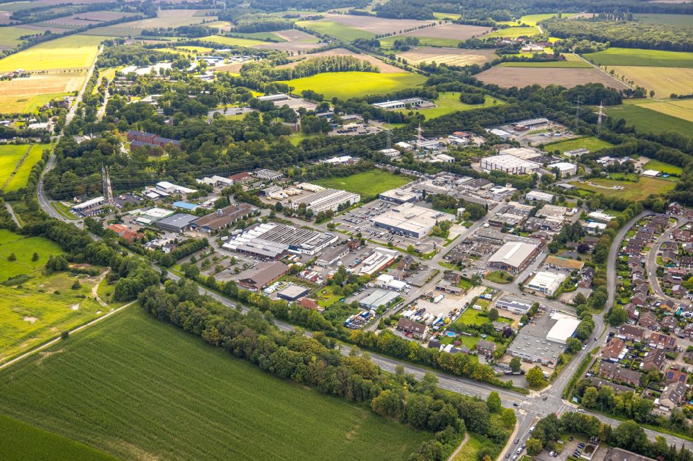 Aerial image Innenstadt - Industrial and commercial area on the edge of agricultural fields and fields in Innenstadt in the state North Rhine-Westphalia, Germany