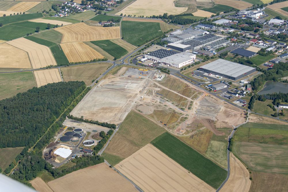 Kemnath from above - Industrial and commercial area on the edge of agricultural fields and fields in Kemnath in the state Bavaria, Germany