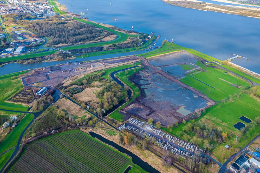 Aerial photograph Stade - LNG liquid gas terminal Elbschlick shipping on the former saltworks site in Stadersand in Stade in the state Lower Saxony, Germany