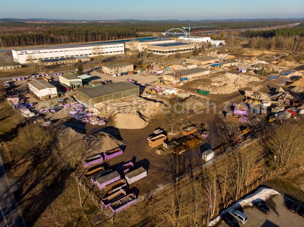 Eberswalde from above - Logistics yard of the scrap - recycling sorting plant Andre Rouvel in Eberswalde in the state Brandenburg, Germany
