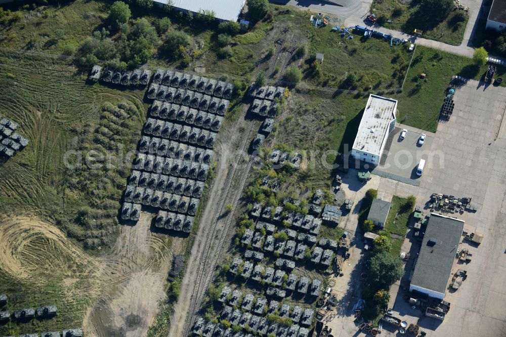 Rockensußra from above - Logistics yard of the scrap - recycling sorting plant for tank scrapping on street Industriegebiet in Rockensussra in the state Thuringia, Germany