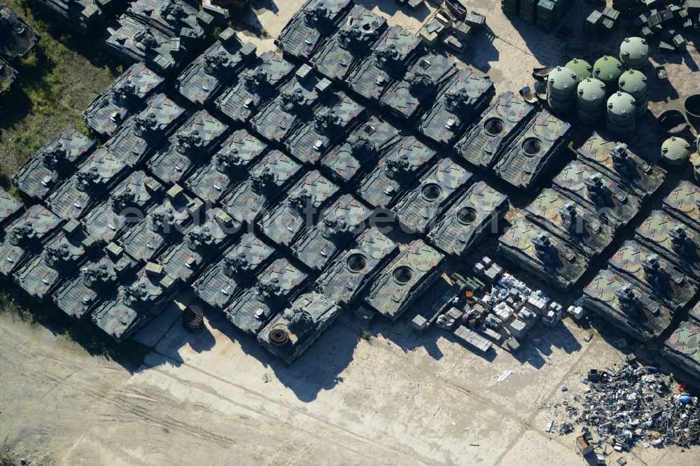 Aerial photograph Rockensußra - Logistics yard of the scrap - recycling sorting plant for tank scrapping on street Industriegebiet in Rockensussra in the state Thuringia, Germany