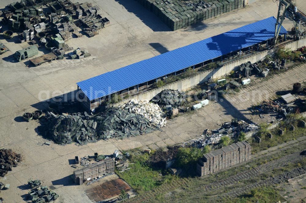 Aerial image Rockensußra - Logistics yard of the scrap - recycling sorting plant for tank scrapping on street Industriegebiet in Rockensussra in the state Thuringia, Germany