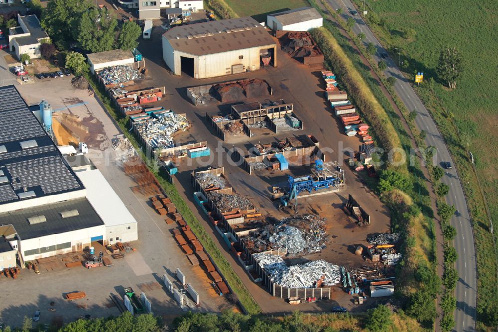 Aerial photograph Arnstadt - Logistics yard of the scrap - recycling sorting plant of Scholz Recycling GmbH on street Ichtershaeuser Strasse in Arnstadt in the state Thuringia, Germany