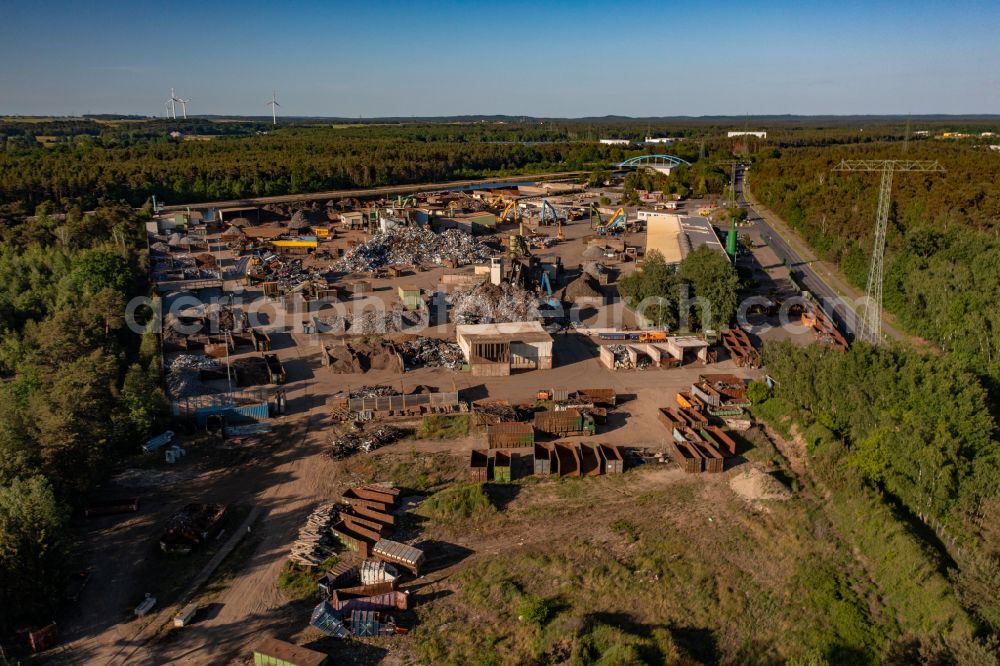 Aerial image Eberswalde - Logistics yard of the scrap - recycling sorting plant Theo Steil in Eberswalde in the state Brandenburg, Germany