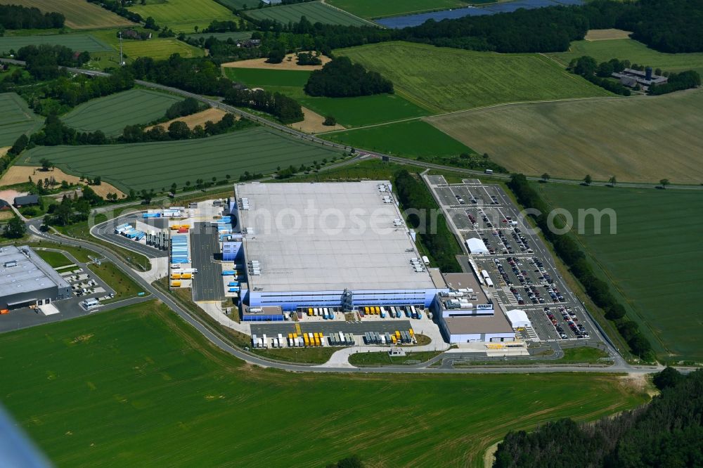Oelde from above - Building complex on the site of the logistics center of Amazon Europe Core S.a r.l. on Rhedaer Strasse in Oelde in the state North Rhine-Westphalia, Germany