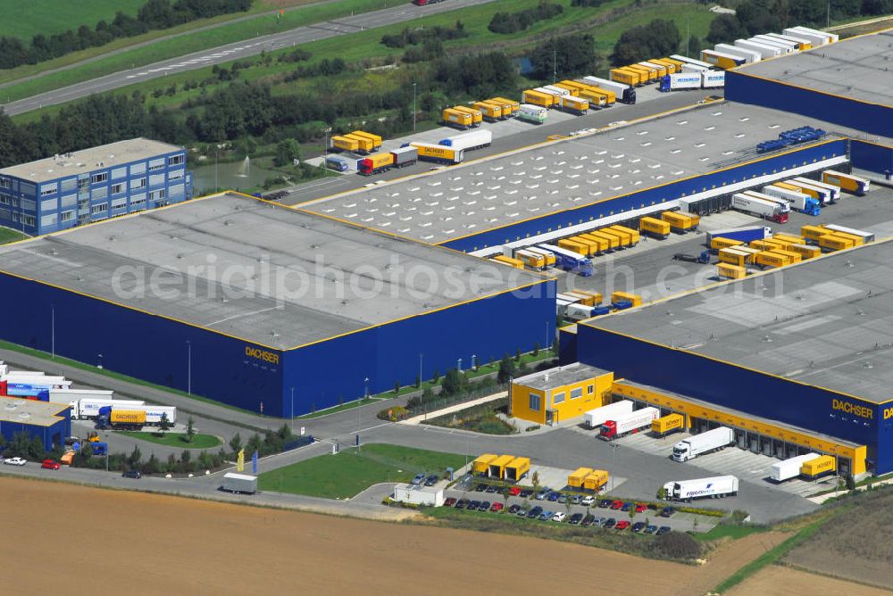 Aerial photograph Langenau - Blick auf das DACHSER Logistikzentrum in 89129 Langenau an der Thomas-Dachser-Sraße 1 tel. : +49 7345802-0, E-Mail:dachser.langenau@dachser.com