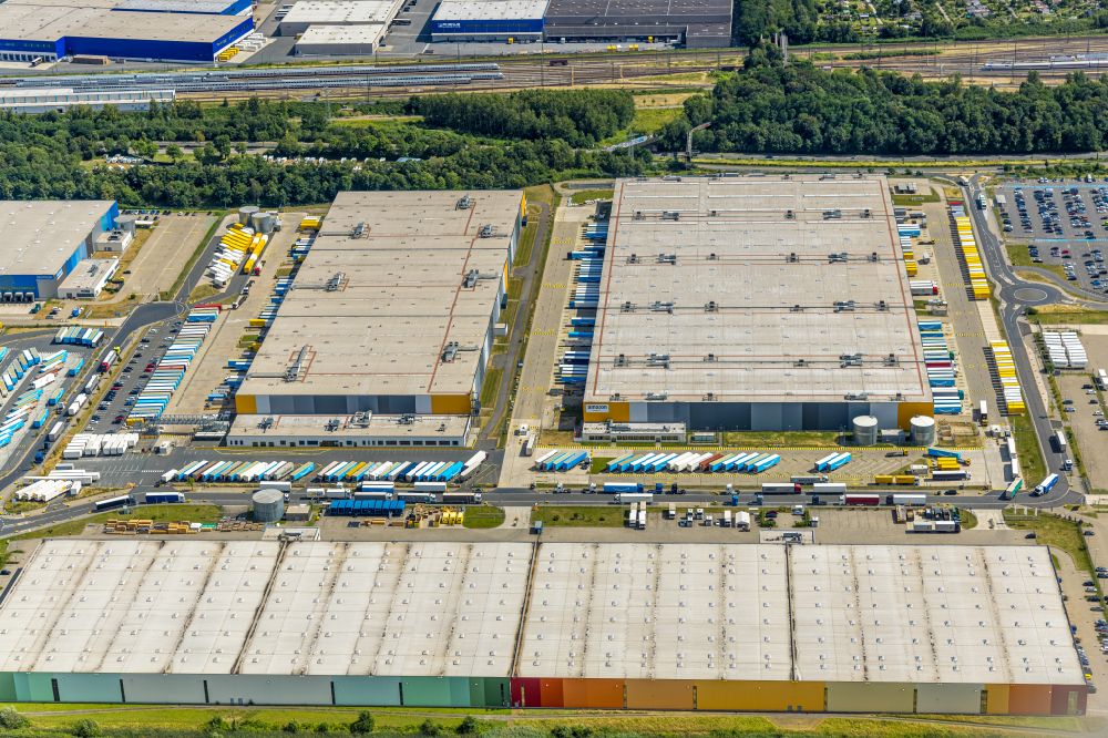 Aerial photograph Dortmund - complex of buildings on the site of the logistics center of the online retailer Amazon in the district of Downtown North in Dortmund at Ruhrgebiet in the state of North Rhine-Westphalia