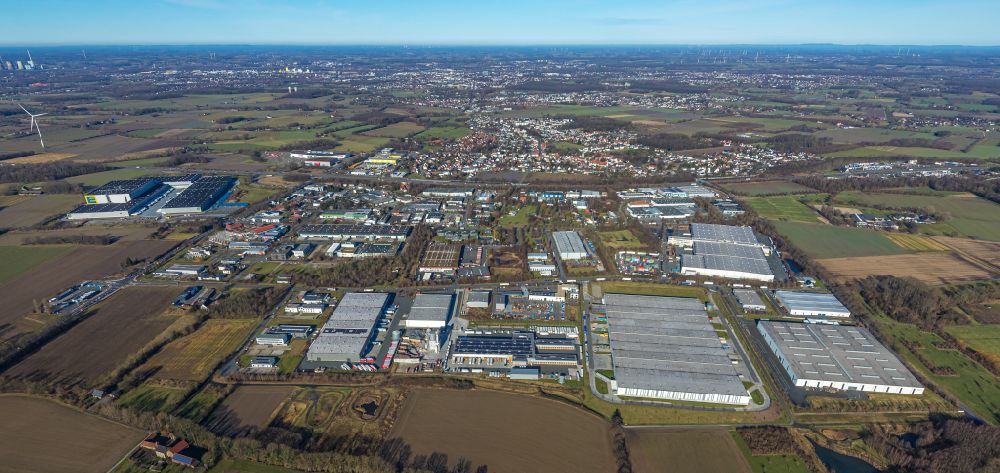 Aerial photograph Hamm - Complex on the site of the logistics center on Oberallener Weg in Hamm in the state North Rhine-Westphalia, Germany