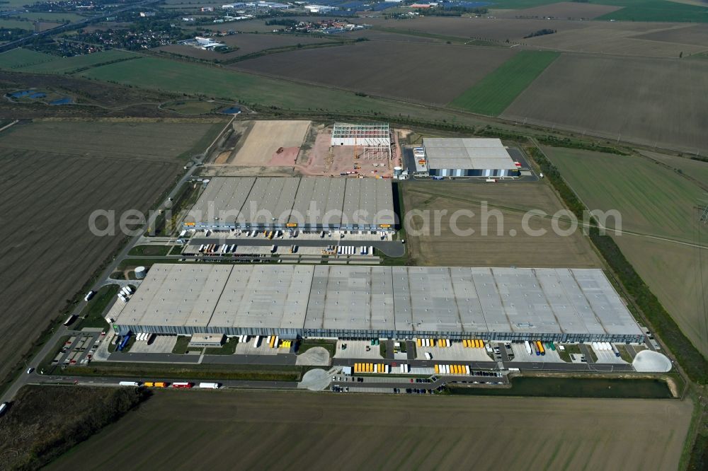 Aerial photograph Halle (Saale) - New building complex on the site of the logistics center on Wegastrasse in the district Peissen in Halle (Saale) in the state Saxony-Anhalt, Germany