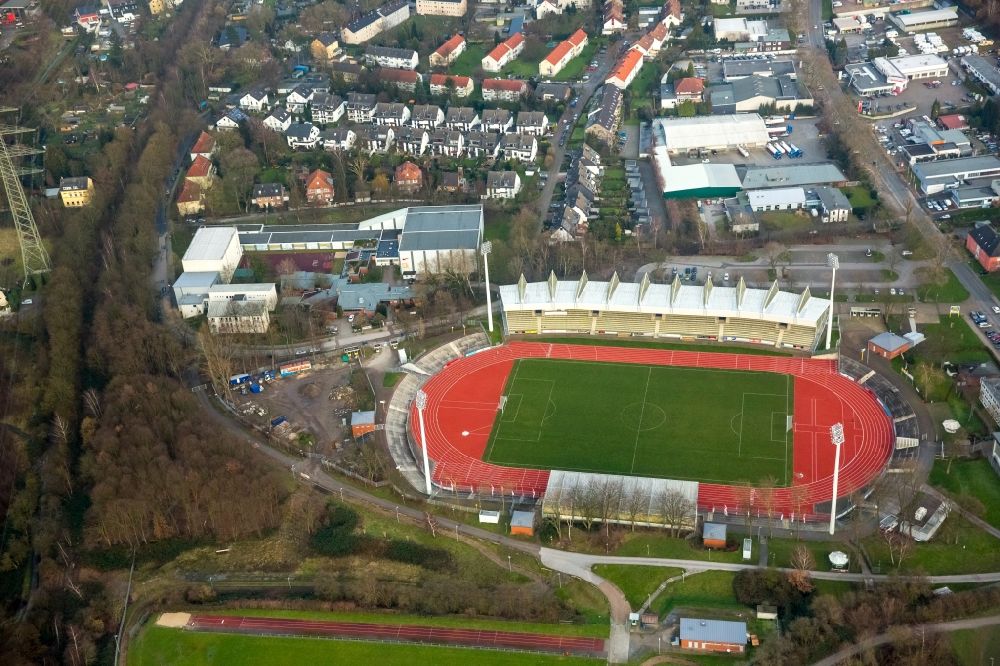 Bochum from the bird's eye view: Olympic base with sports halls and boarding school at Lohrheidestadion located in Bochum Wattenscheid district in North Rhine-Westphalia