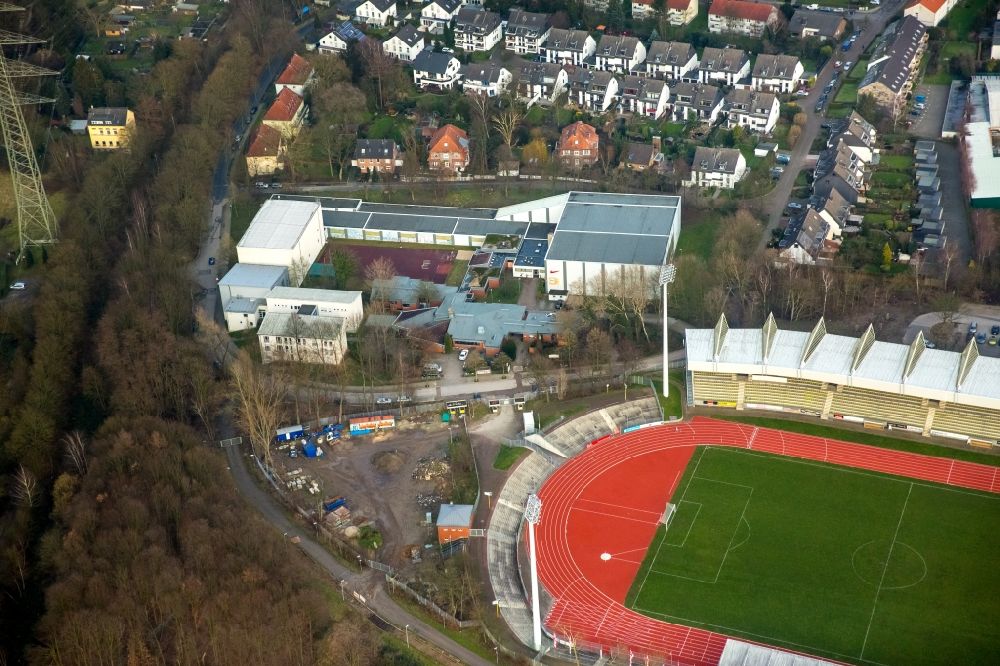 Aerial image Bochum - Olympic base with sports halls and boarding school at Lohrheidestadion located in Bochum Wattenscheid district in North Rhine-Westphalia