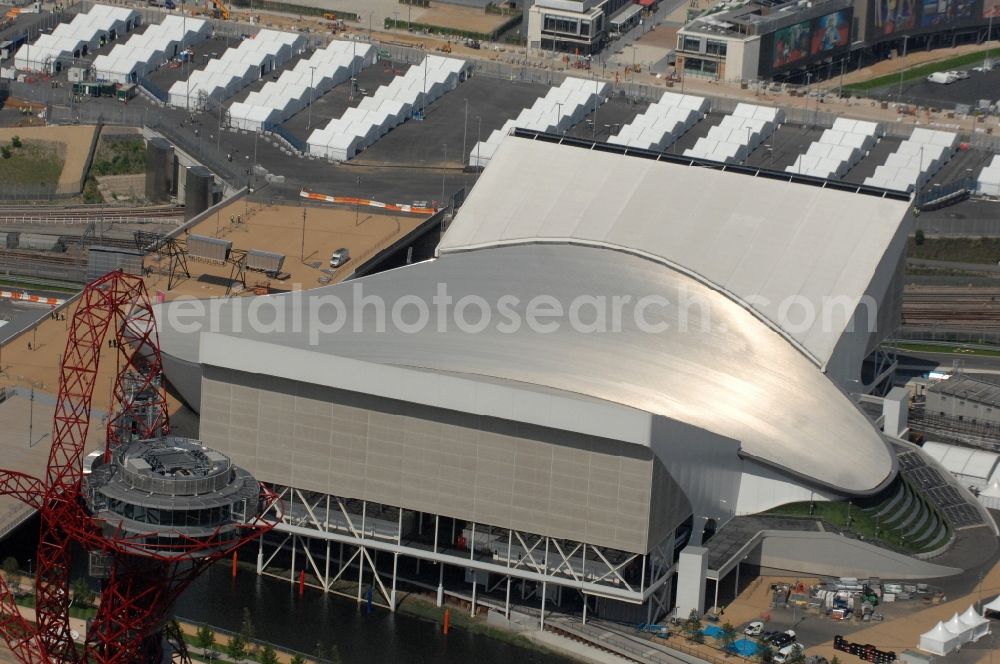 Aerial image London - The London Aquatics Centre is an indoor facility and is situated in Olympic Park at Stratford in east London one of the Olympic and Paralympic venues for the 2012 Games in Great Britain