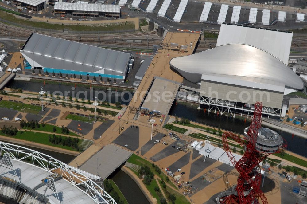 London from above - The London Aquatics Centre and the temporary Water Polo Arena are indoor facilitys situated in Olympic Park at Stratford in east London are Olympic and Paralympic venues for the 2012 Games in Great Britain