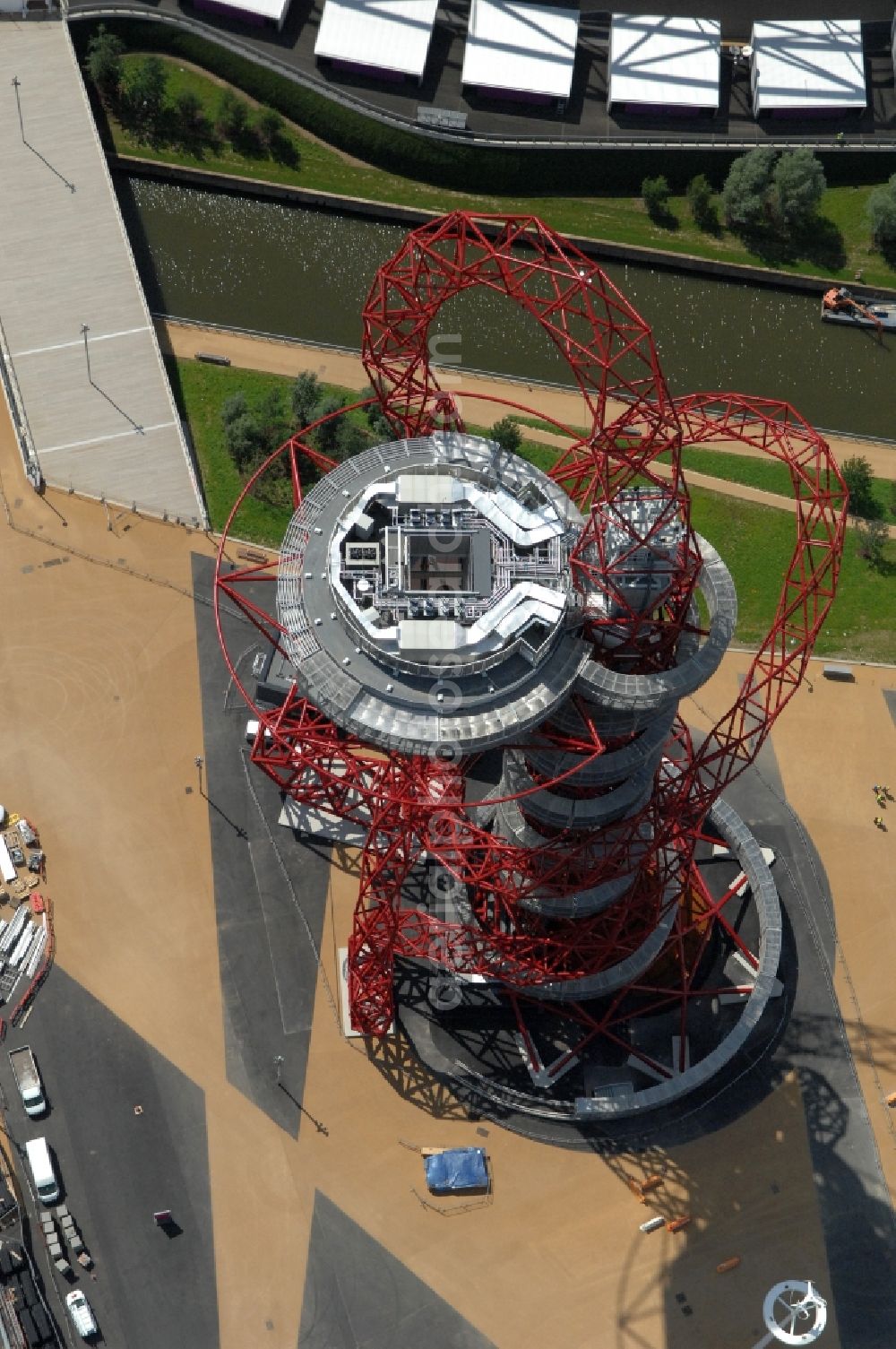 London from above - The ArcelorMittal Orbit is a 115-metre-high ( 377 ft ) observation tower in the Olympic Park in Stratford, London and is intended to be a permanent, lasting legacy of the Olympic and Paralympic Games 2012 in Great Britain