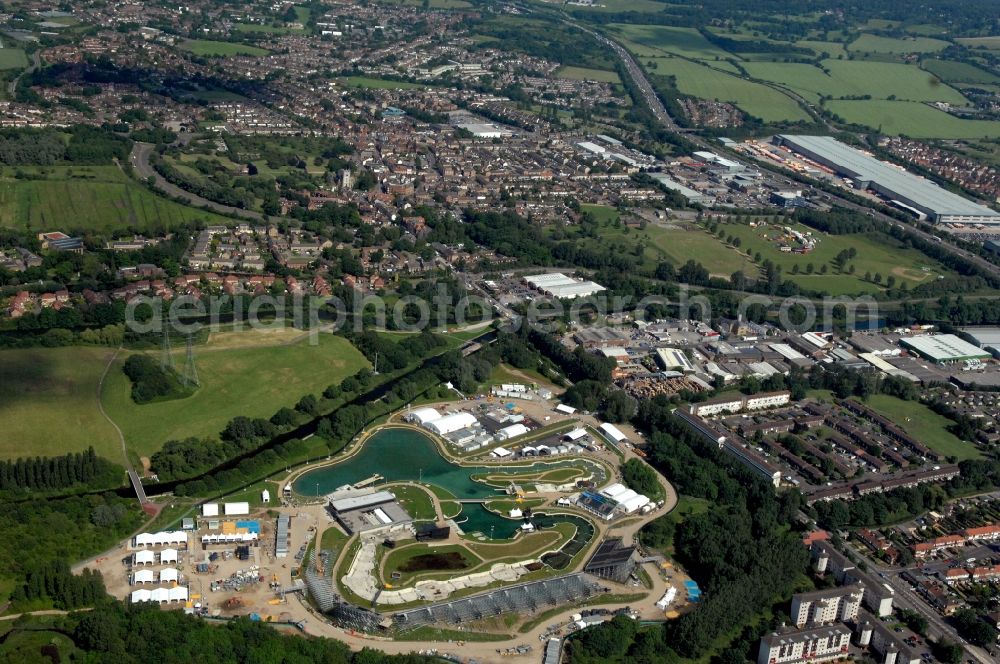 Waltham Cross from the bird's eye view: The canoe slalom park Lee Valley White Water Centre is an Out-of-London venue and located near by Waltham Cross in Hertfordshire and one of the Olympic and Paralympic venues for the 2012 Games in Great Britain